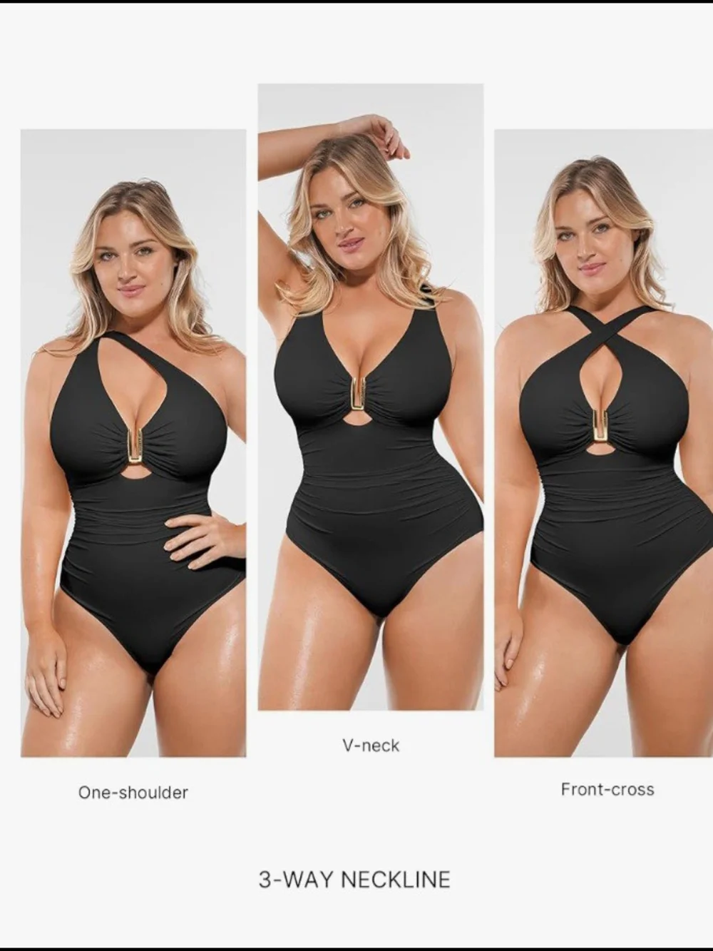 SLIMMING Black 3-Way Neckline One-Piece Swimsuit - Convertible Styling